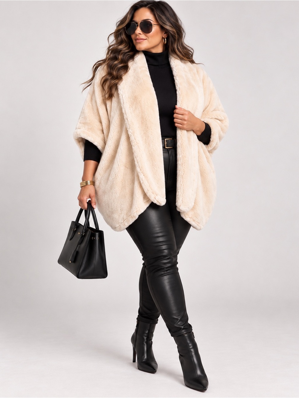 Slinky Brand Faux Mink Shrug Ivory Cream Plush Cape Poncho Made in USA